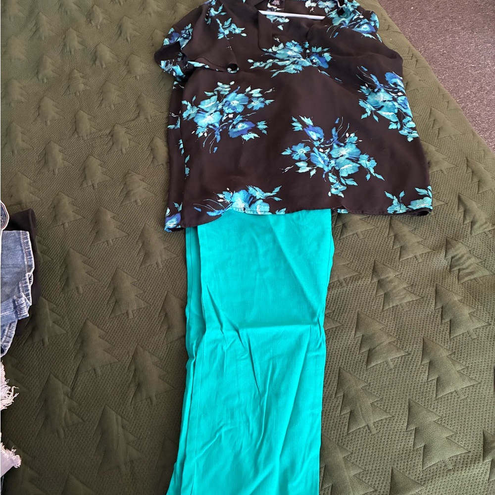 Torrid Black and Blue Floral Blouse